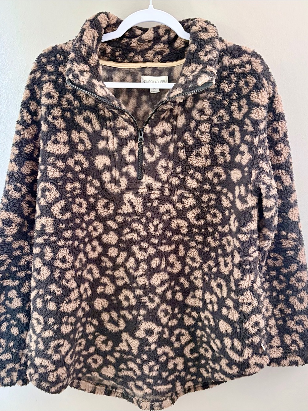 Koolaburra by UGG Leopard Sherpa Quarter Zip Fleece Pullover Medium
